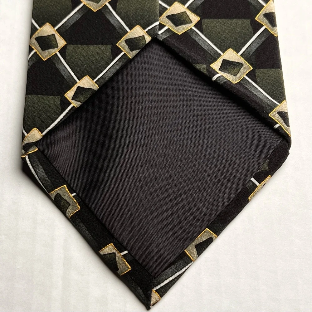 Urban Canvas men's necktie green black gold diamonds handmade 100%  silk‎